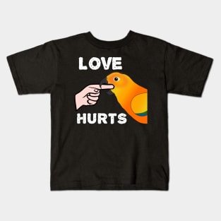 Love Hurts Sun Conure Parrot Biting Kids T-Shirt